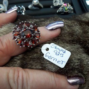 Red Garnet Flower Ring